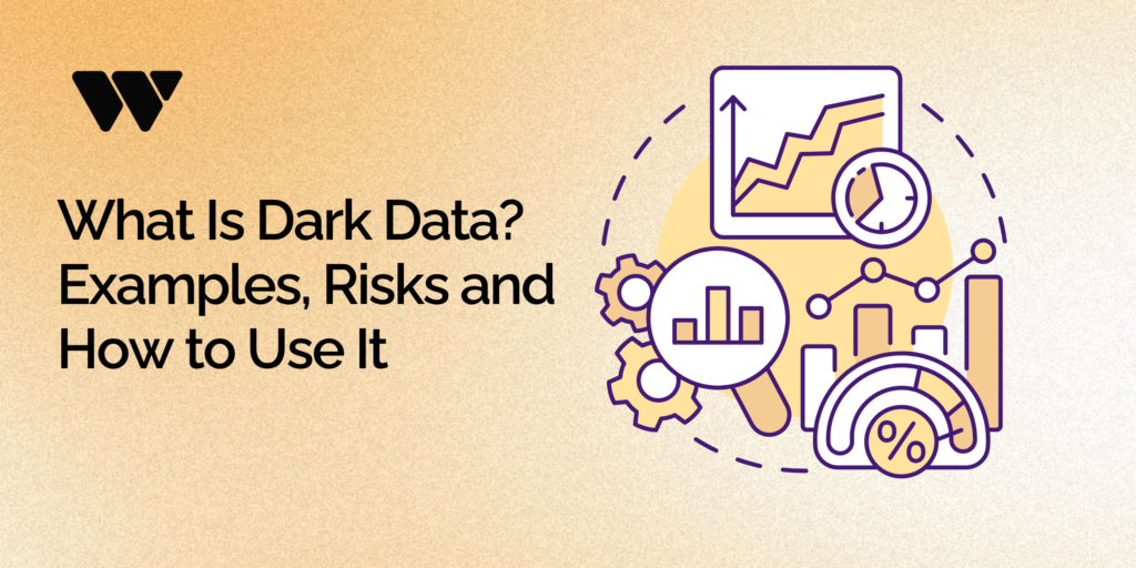 WeAre Solutions blog banner titled What Is Dark Data Examples Risks and How to Use It with illustrative icons representing charts analytics and data tracking