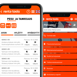 Renta Tools mobiilisovelluksen näkymä